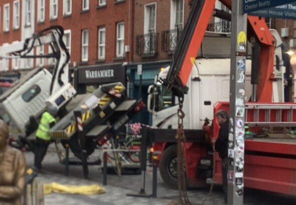 Overturned truck in Dublin City