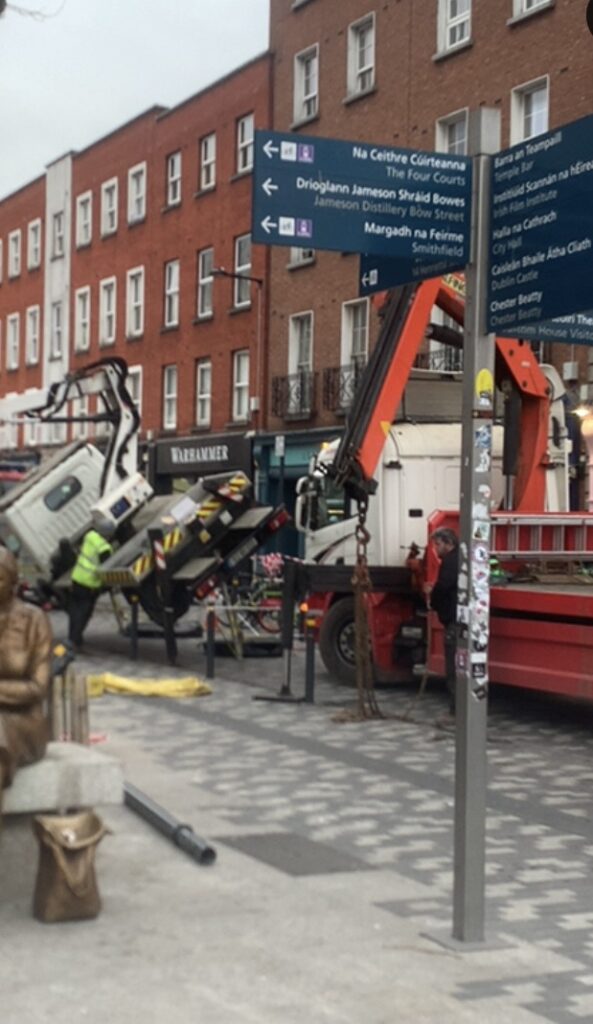 Overturned Truck in Dublin City Centre Causes Traffic Disruption